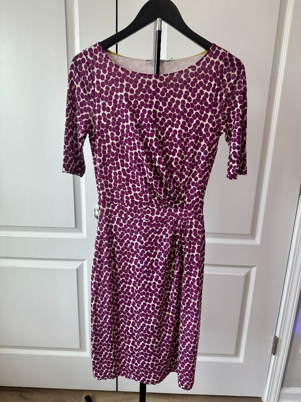 Boden Annie Purple Polka Dot Faux Wrap Dress Women's US 2R | 100% Tencel Lyocell
